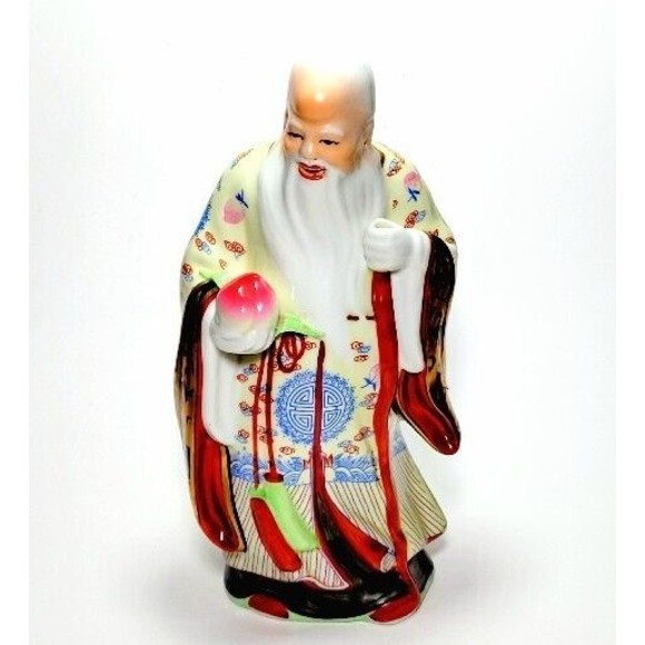 Chinese Vintage Porcelain Shou Lao Statue Shou Xing God Of Longevity Stamped VGC